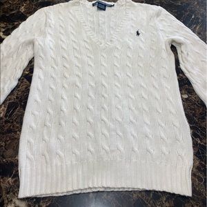 Ralph Lauren Sport, White V-neck cable-knit sweater, Size L